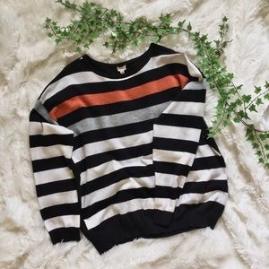 Vici Lrg Black & White Horizontal Striped Sweater